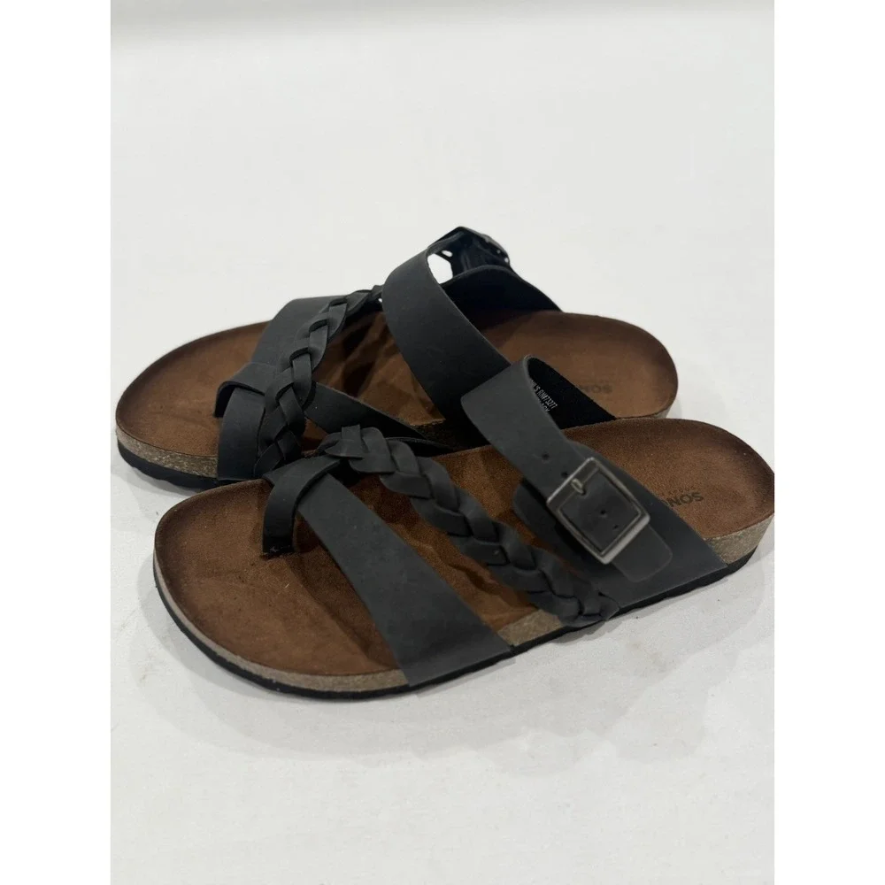 Sonoma Women's Slip On Leather Sandals Brown 6 casual vacation preppy comfort
